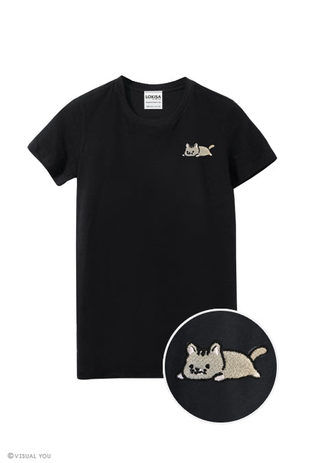 Relaxing Kitty Embroidered T-Shirt