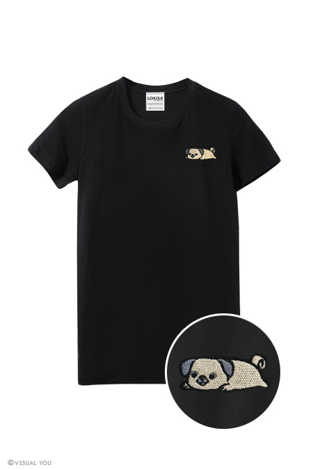 Relaxing Pug Embroidered T-Shirt