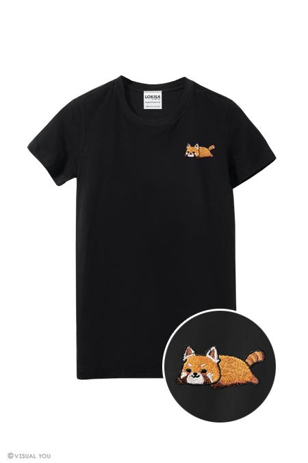 Relaxing Red Panda Embroidered T-Shirt