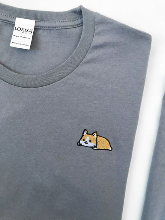 Relaxing Tan Corgi Embroidered T-Shirt