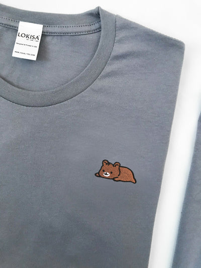 Relaxing Grizzly Bear Embroidered T-Shirt