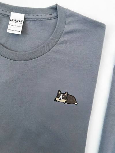 Relaxing Tri Color Corgi Embroidered T-Shirt