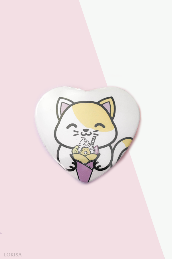 Kitty Crepe Desert Ice Cream Heart Button