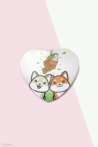 Taiyaki Ice Cream Fish Cake Shiba Inus Heart Button - Green