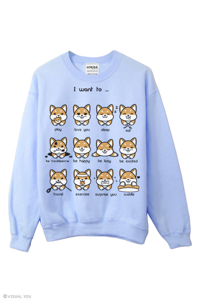 I want to... Shiba Inu Emoticon Sweatshirt - English