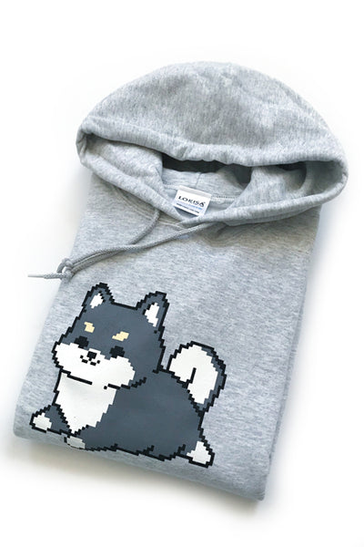 Pixel 8-Bit Shiba Inu Hoodie - Black & Tan Shiba