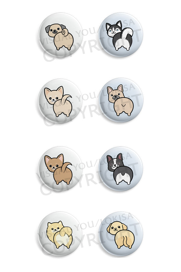 Pug, Husky, Chihuahua, French Bulldog, Boston Terrier, Pomeranian, Labrador Butt Button