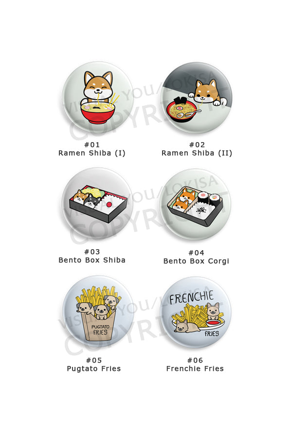 Shiba Inu, Pug, French Bulldog Foodie Love Button