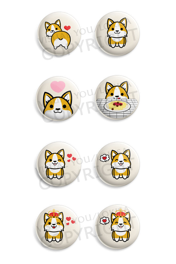 Tan, Tri-Color, White Corgi Button