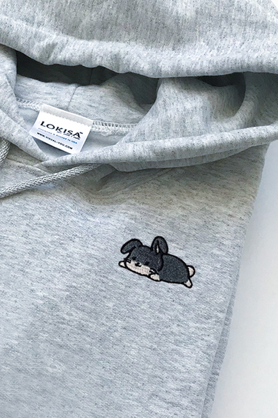 Relaxing Black Rabbit Embroidered Hoodie