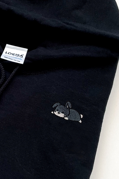 Relaxing Black Rabbit Embroidered Hoodie