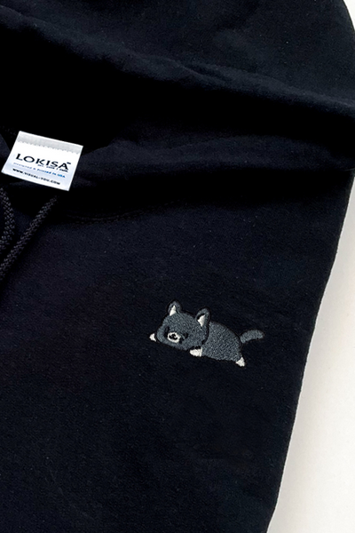 Relaxing Black Cat Embroidered Hoodie
