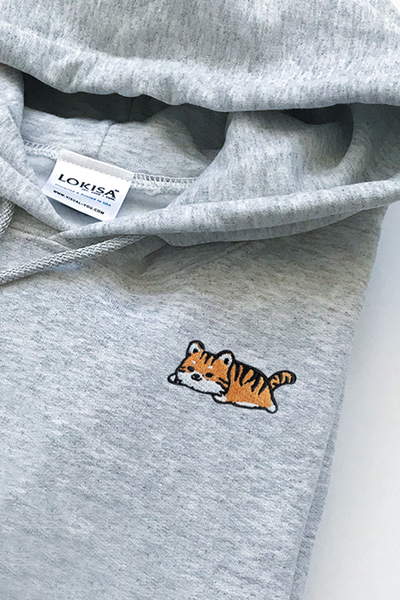 Relaxing Orange Tiger Embroidered Hoodie