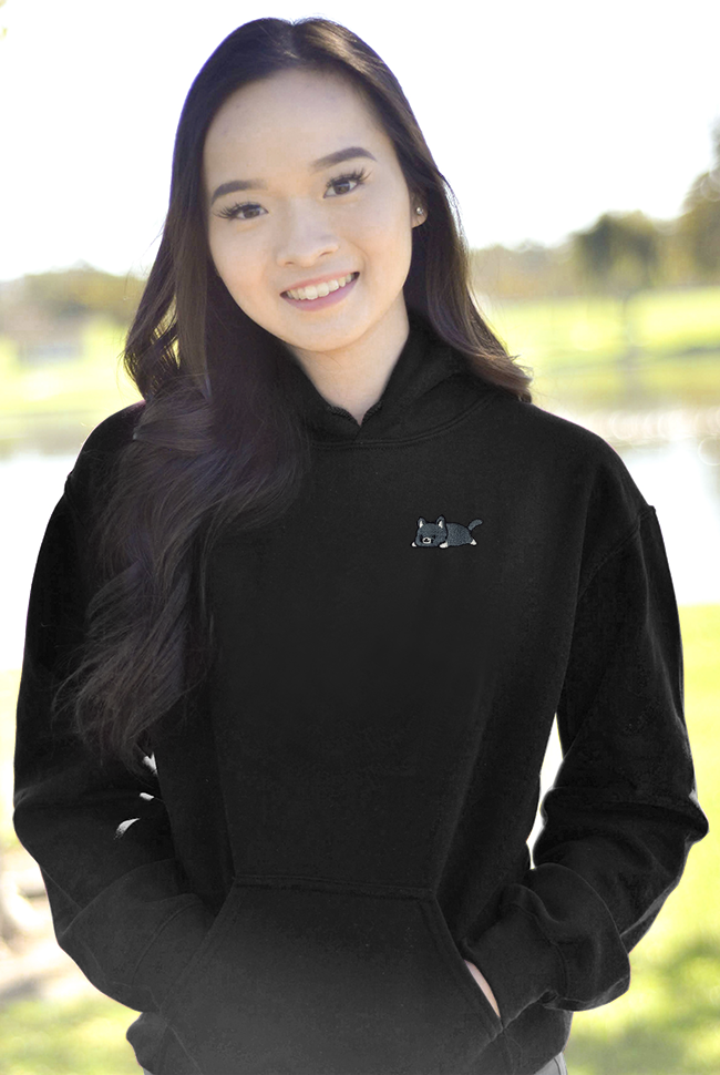 Relaxing Black Cat Embroidered Hoodie