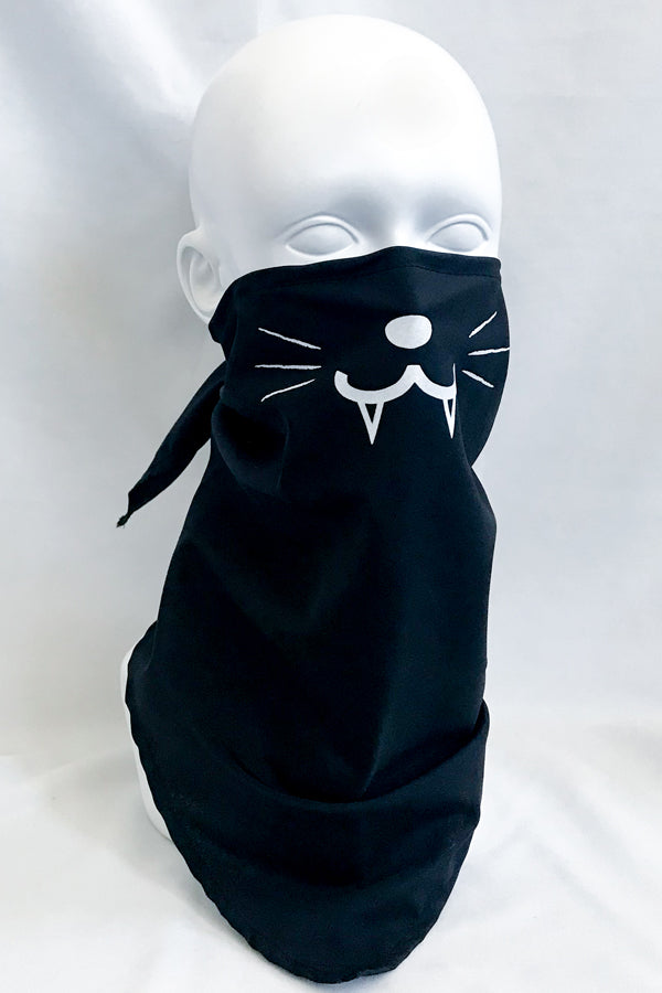 Kitty Face Mask with fangs Fabric Bandana Mask