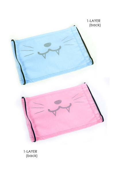 Cute Kitty Face Mask (with Fangs) - Mint or Light Blue