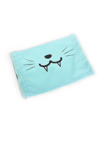 Cute Kitty Face Mask (with Fangs) - Mint or Light Blue