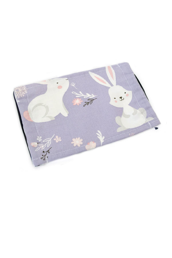 Adorable White Bunnies Purple Cotton Fabric Face Mask