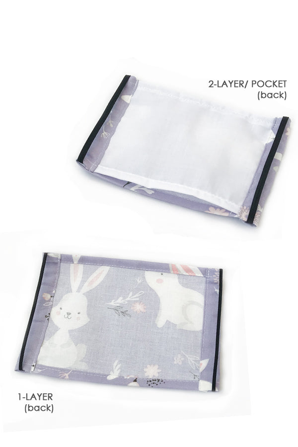 Adorable White Bunnies Purple Cotton Fabric Face Mask