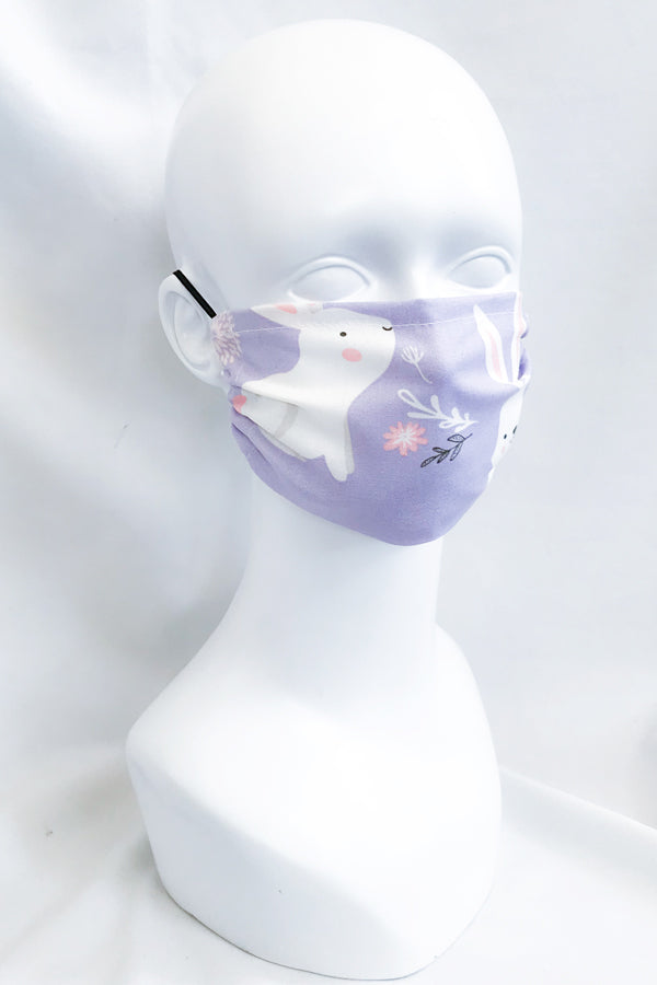 Adorable White Bunnies Purple Cotton Fabric Face Mask