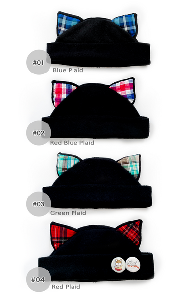 Cat Kitty Plaid Fleece Hat