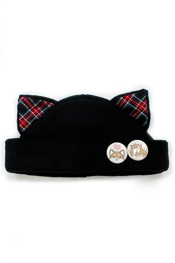 Cat Kitty Red Plaid Fleece Hat