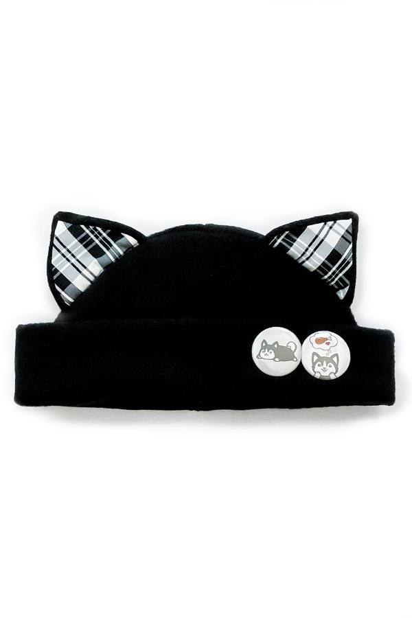 Cat Kitty White Plaid Fleece Hat