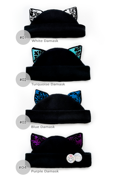 Cat Kitty Damask Fleece Hat