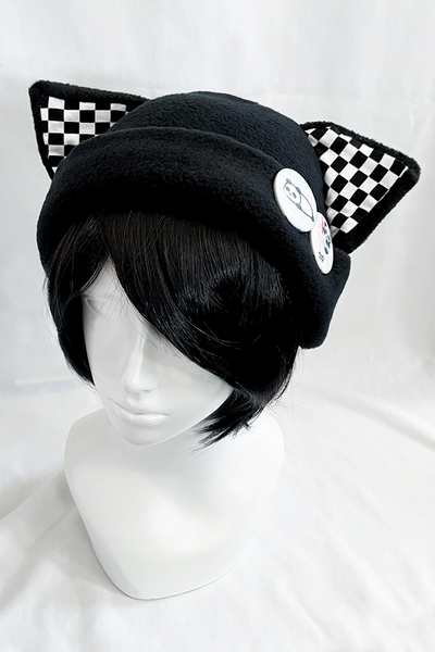 Cat Kitty Checker Fleece Hat