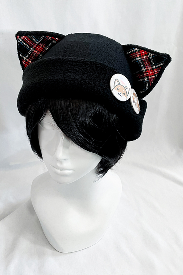 Cat Kitty Red Plaid Fleece Hat
