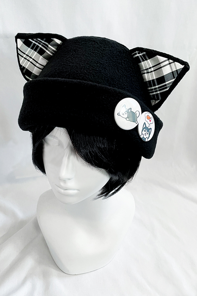 Cat Kitty White Plaid Fleece Hat