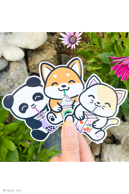 Kawaii Drinking Animals Vinyl Sticker