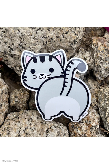 Grey Tabby Cat Butt Vinyl Sticker