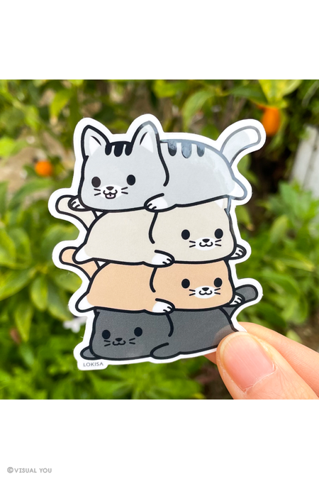 Stackable Cat Sticker Stacking Cats Pile Vinyl Sticker – Visual You