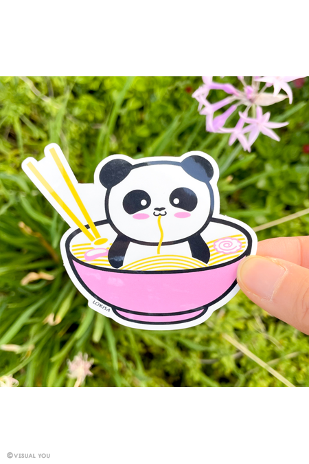 Panda Ramen Bowl Vinyl Sticker - Pink bowl